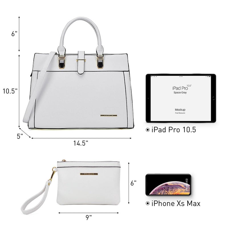 DASEIN Women's Handbag Flap-over Belt Shoulder Bag Top Handle Tote Satchel Purse Work Bag w/Matching Wristlet (White) - Image 4